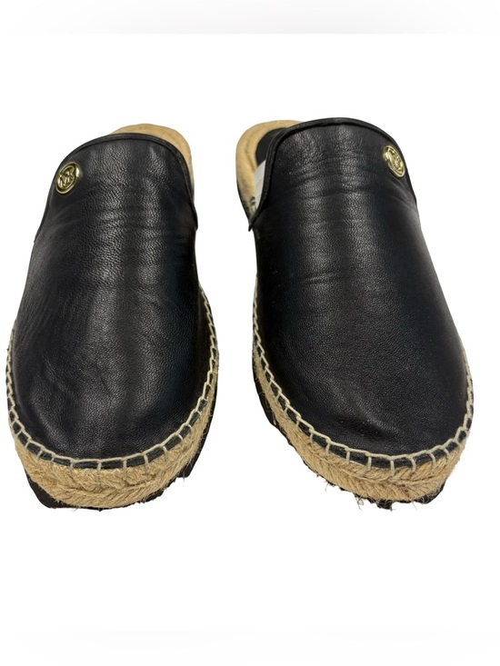 Michael Kors Hastings Leather Espadrille Mule Black Logo Slide Slip On Size 7 - Picture 7 of 12